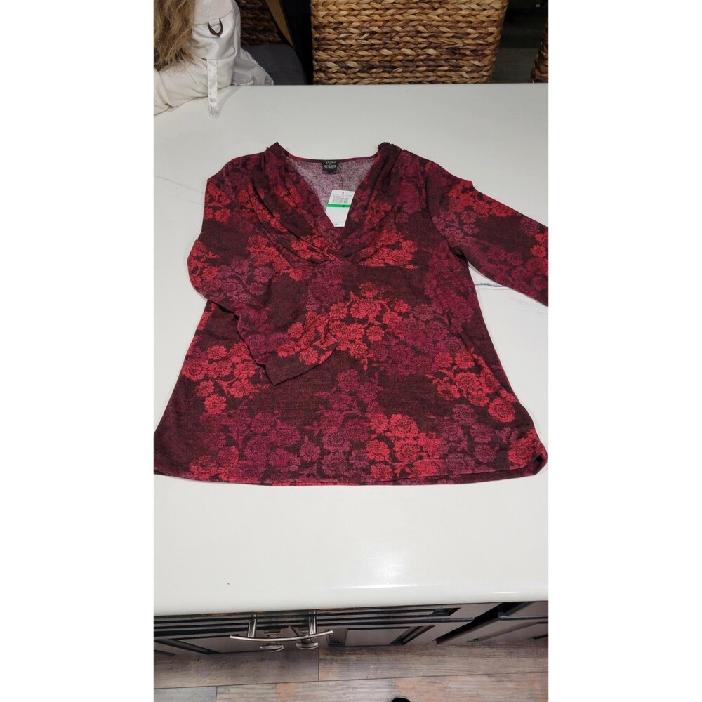 NWT Rafaella Womens TOP TUNIC 3/4 Sleeve Red Floral Size Large Bin 3